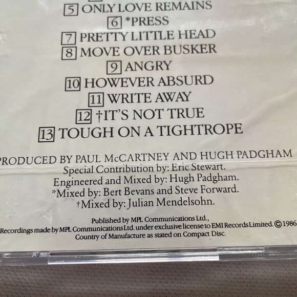 Paul McCartney "Press To Play" CD 1986 Capitol Records - Picture 5 of 8